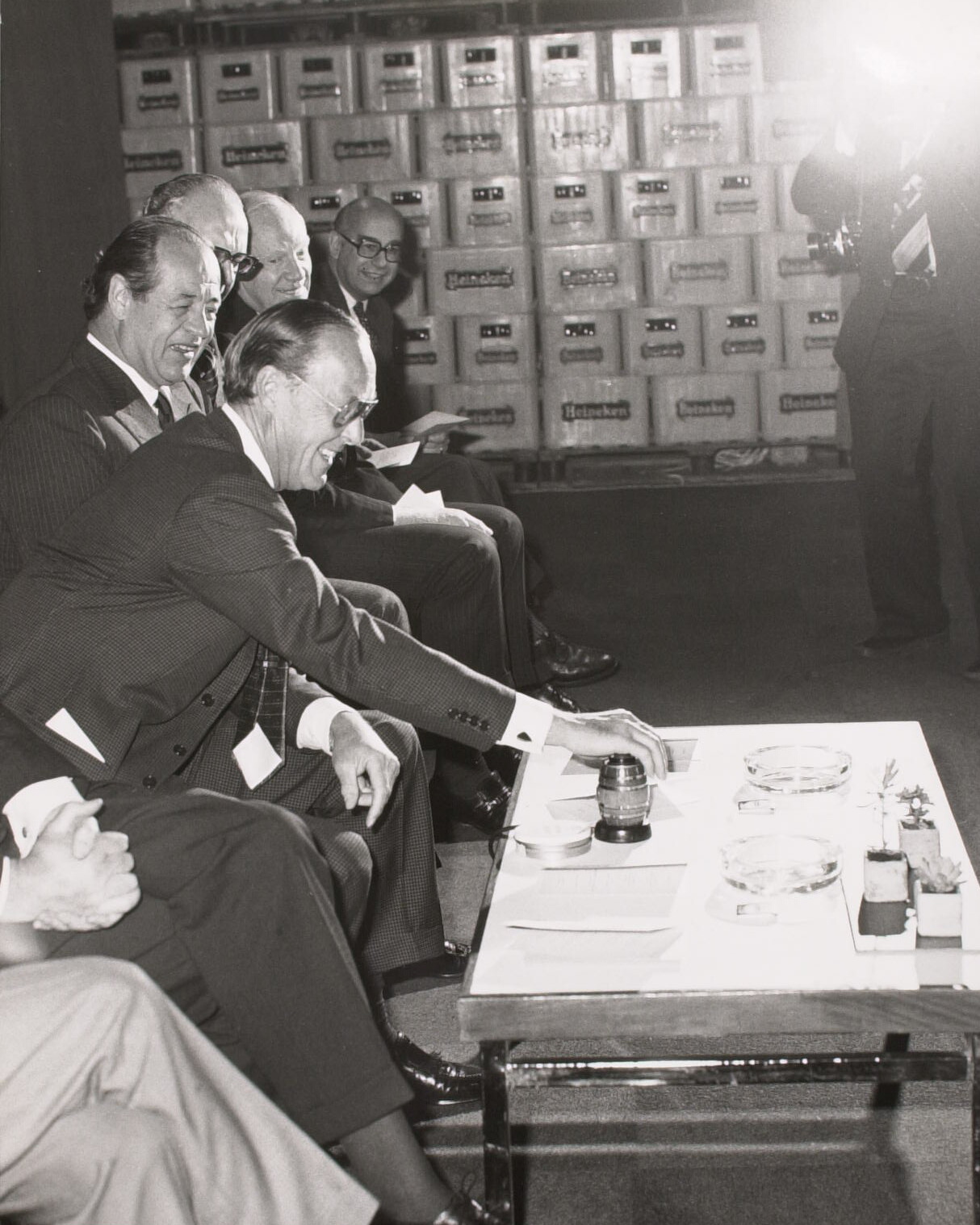 Prince Bernhard pushing the button in Zoeterwoude, 1975